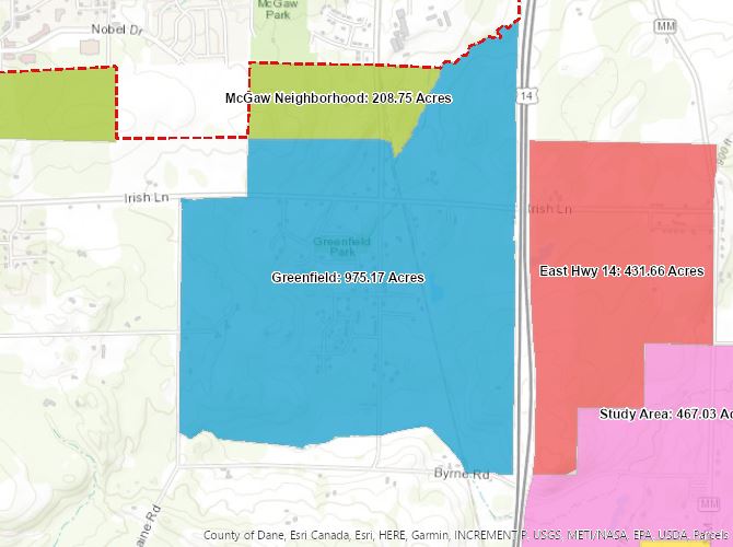 Greenfield Future Urban Development Area map, 975 acres