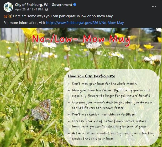Low-Mow May Facebook post